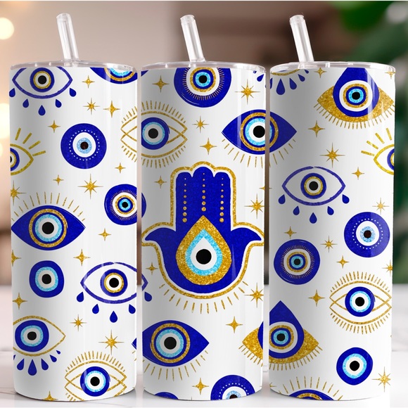 Hand Crafted Other - (1) Evil Eye 20oz Tumbler With Straws